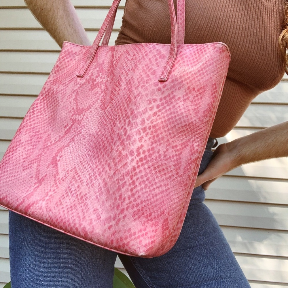PINK FAUX SNAKESKIN TOTE
